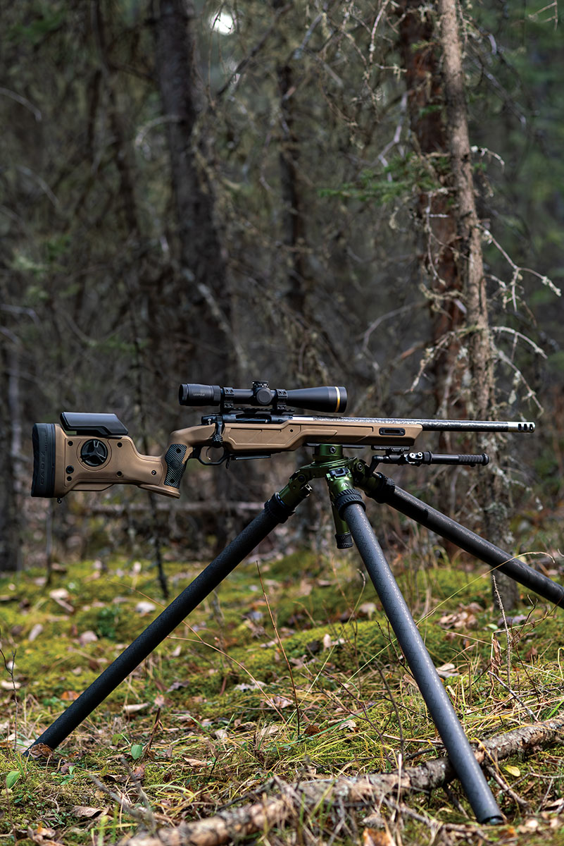 Propped on a rugged carbon-fiber tripod in the forest’s heart, the Cadex Defence Strike Nuke Evo combines  rock-steady ergonomics and cutting-edge precision for the ultimate long-range hunting platform.